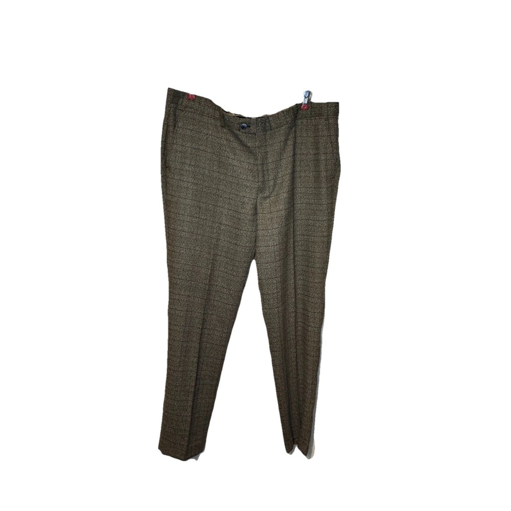 House Of Cavani Men's Dress Pants Windowpane Tweed Straight Fit Brown‎ Sz. 42X32